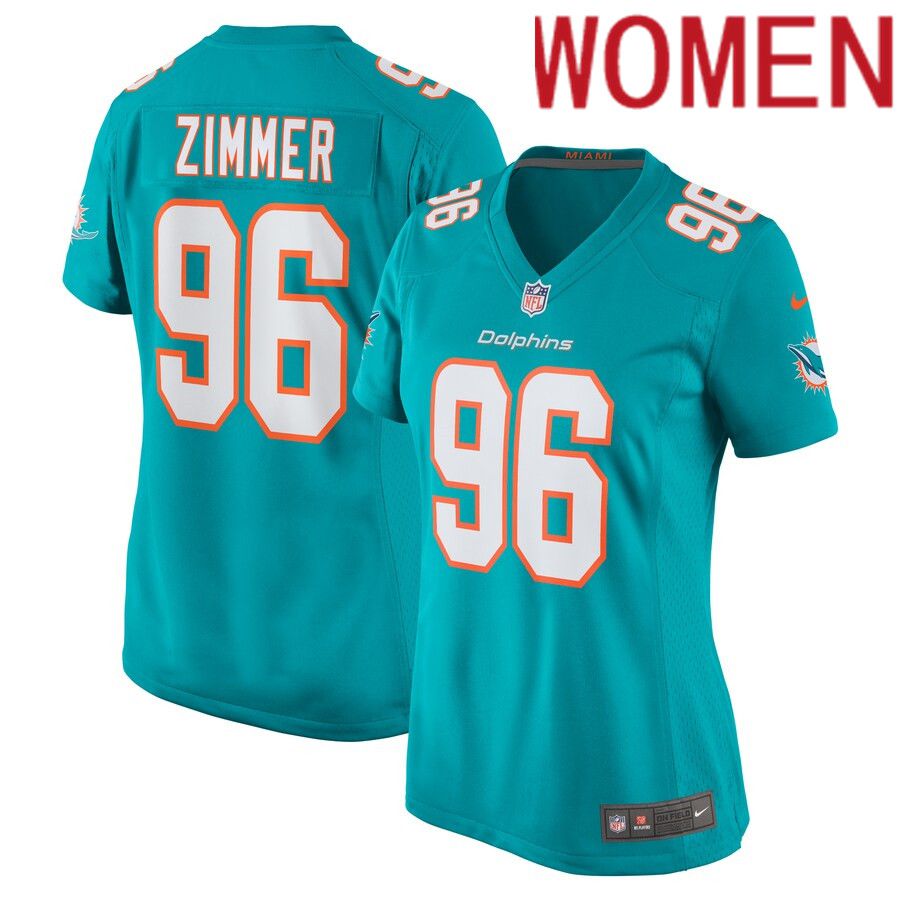 Women Miami Dolphins #96 Justin Zimmer Nike Aqua Home Game Player NFL Jersey